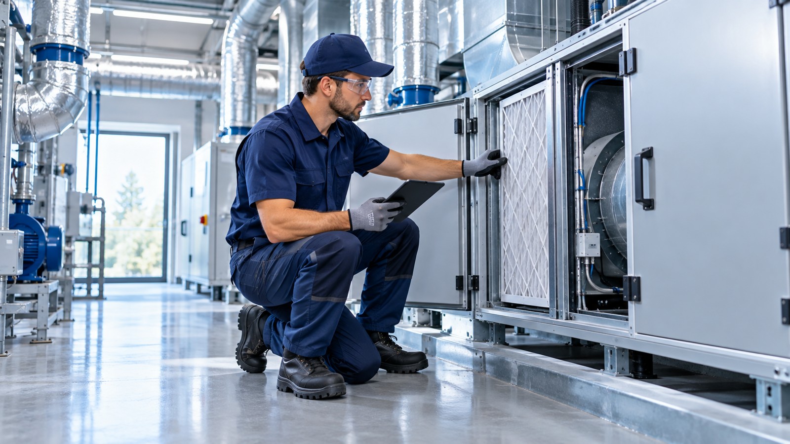 Técnico inspecionando instalações prediais